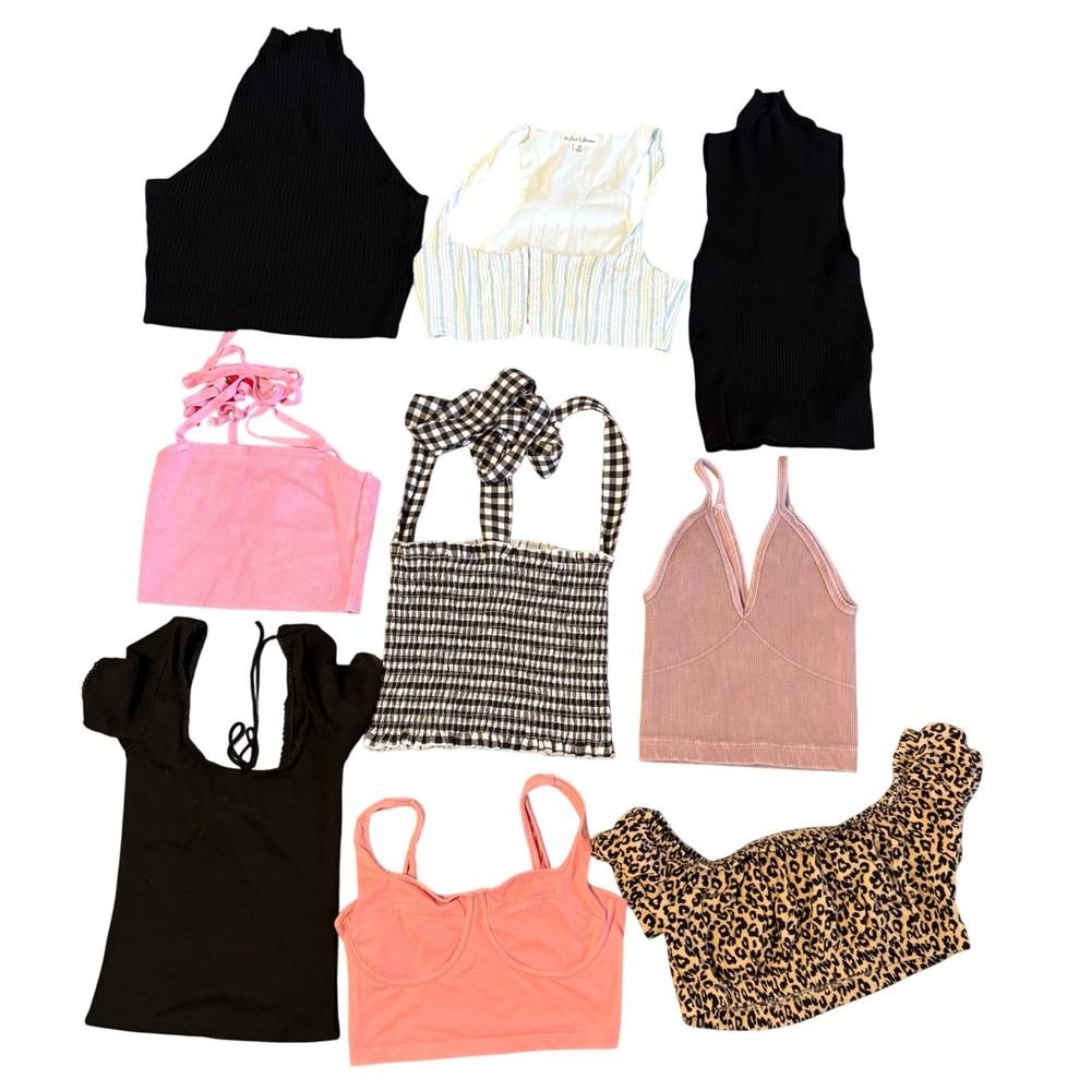 Lot 9 Forever 21 For‎ Love & Lemons Crop Top Womens XS/S Ribbed Gingham Bundle
